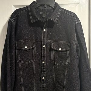 INC International Concepts Black Snap-Front Shirt with Contrast Stitching